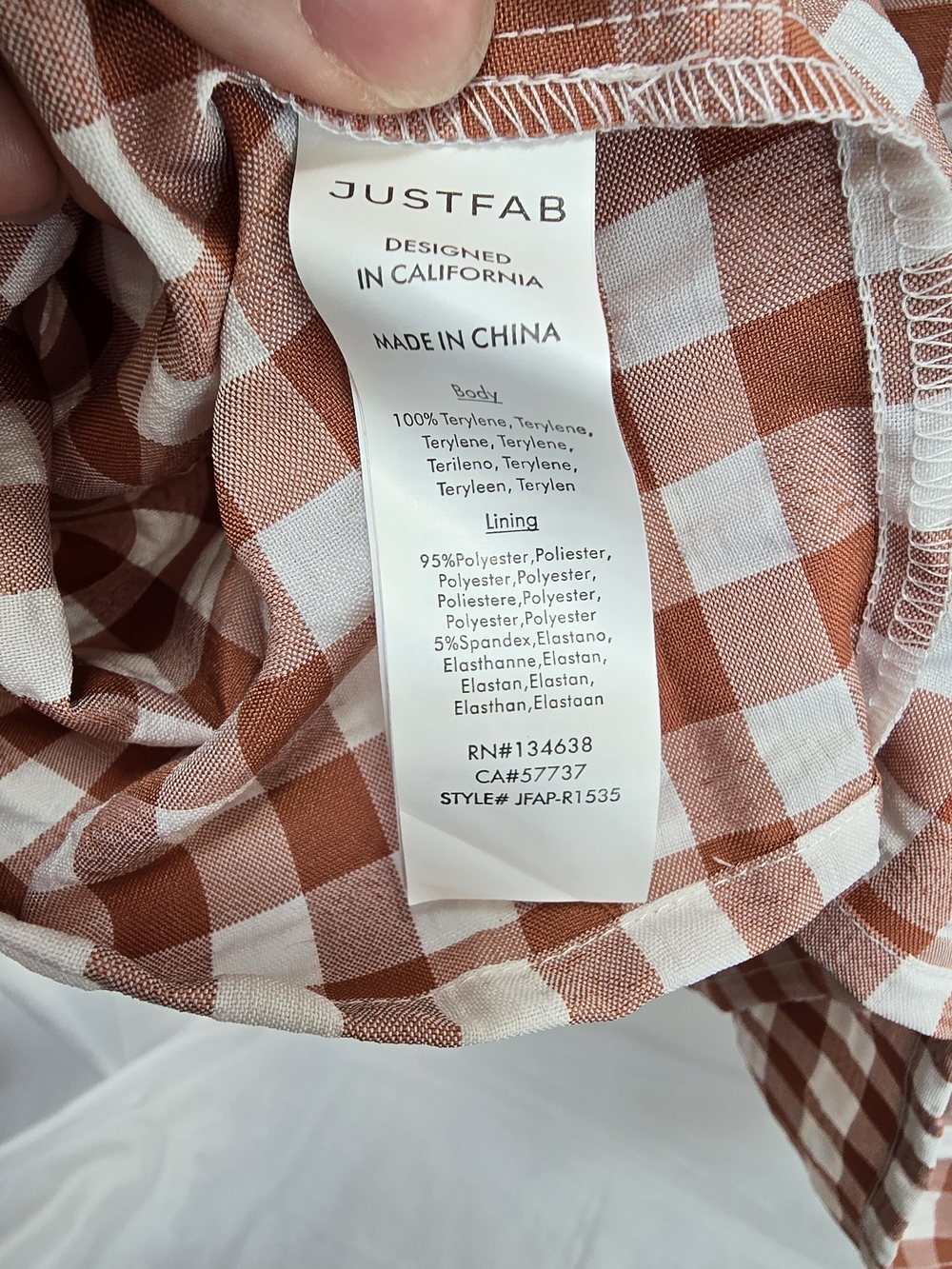 JustFab XL Gingham Puff Sleeve Dress Rust White NWT Cottagecore - Picture 4 of 5